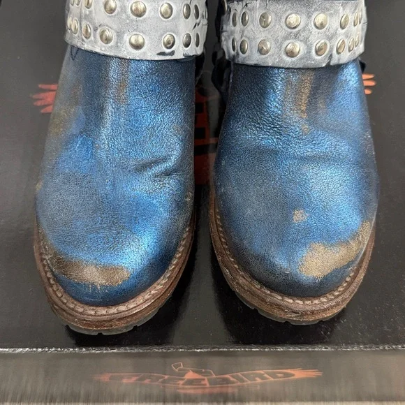 Freebird Metallic Blue Ramone Motorcycle Studded Harness Moto Boots 8 - Picture 5 of 11